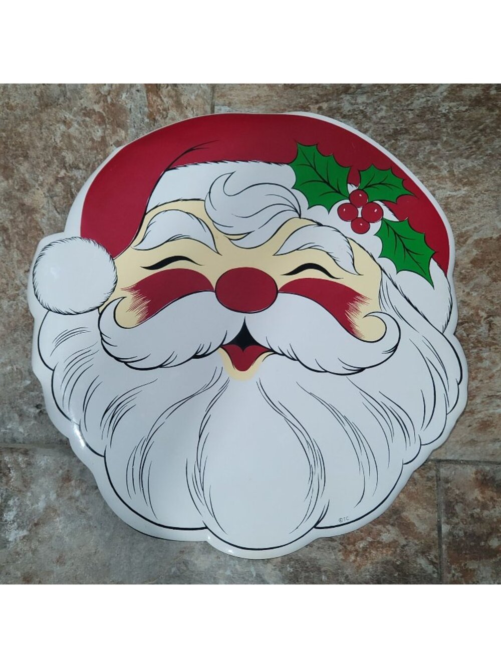 Vintage Town & Country Vinyl Placemat Cheerful Santa Face Design
